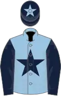 Light blue, dark blue star and sleeves, dark blue cap, light blue star