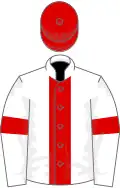 White, Red stripe, Red armlets and cap
