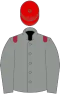 Grey, maroon epaulets, red cap