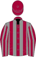 Grey, maroon stripes, maroon cap