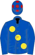 ROYAL BLUE, large yellow spots, royal blue cap, red spots