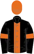Black, orange stripe and armlets, orange cap