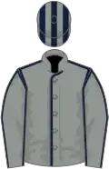 Grey, dark blue seams, striped cap