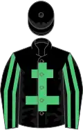 Black, emerald green cross of lorraine, striped sleeves