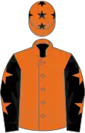Orange, black sleeves, orange stars, orange cap, black stars