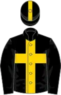 Black, gold cross and stripe on cap