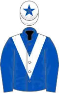 Royal blue, white chevron, white cap, blue star