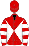 White and red diabolo, red and white hooped sleeves, red cap