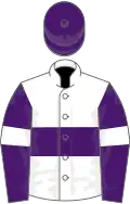 White, purple hoop and sleeves, white armlets, purple cap