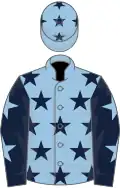 Light blue, dark blue stars, dark blue sleeves, light blue stars, light blue cap, dark blue stars