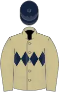 Beige, dark blue triple diamond, dark blue cap