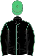 Black, emerald green seams, emerald green cap