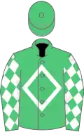 Emerald green, white diamond frame and diamonds on sleeves, green cap