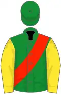 Forest Green, scarlet sash, yellow sleeves