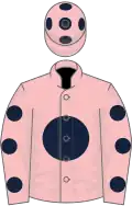 Pink, dark blue disc, dark blue spots on sleeves and cap