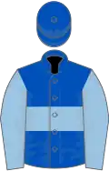 ROYAL BLUE, light blue hoop, light blue sleeves, royal blue cap