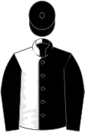 Black and white halved, black sleeves and cap