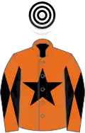 ORANGE, black star, diabolo on sleeves, white and black hooped cap