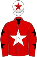 Red, white star, red sleeves, black stars, white cap, red star