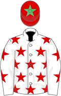 White, red stars, red cap, emerald green star