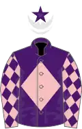 Purple, pink diamond, pink sleeves, purple diamonds, white cap, purple star