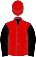 Red, black sleeves, red cap