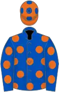 Royal blue, orange spots, orange cap, royal blue spots