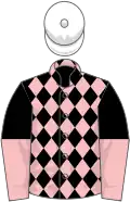 Black and pink diamonds, halved sleeves, white cap