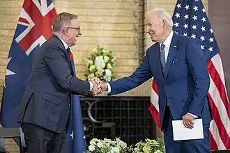 Australian prime minister Anthony Albanese with US president Joe Biden in Kantei, Tokyo, 2022.