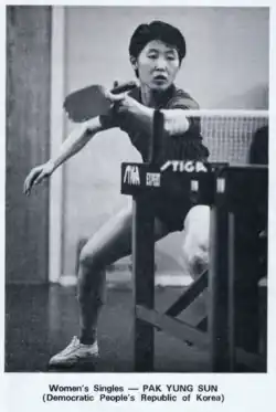 Pak Yung Sun wearing Koyo Bear Sharpman Table Tennis Shoe