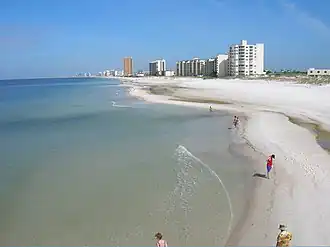 Panama City Beach's skyline and beach, looking northwest from St. Andrews State Park