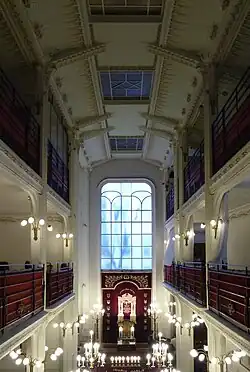 Interior view, showing the nave, the galleries and the back wall