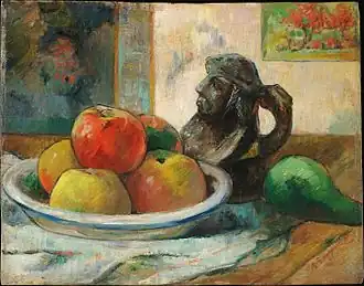 Paul Gauguin, Still Life with Apples, a Pear, and a Ceramic Portrait Jug, 1889