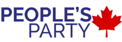 Former logo of the People's Party of Canada with the shortened name People's Party and a maple leaf on its right.
