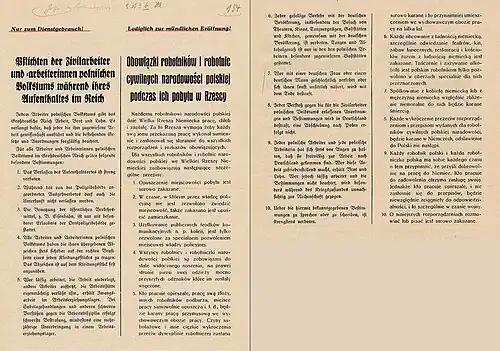 Poster in German and Polish listing decrees of labour obligations