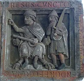 Utrecht, St Peter's. 4-part relief. Pontius Pilate pointing at Christ