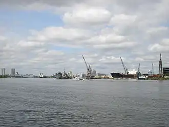 Facilities at Port Tampa Bay from Davis Islands, downtown Tampa at left