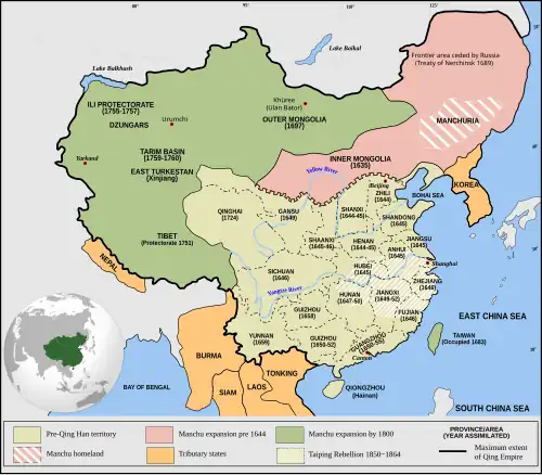 Maximum extent of Qing China's territory at 1820.