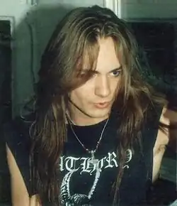 Quorthon in 1990 during the Hammerheart promo tour