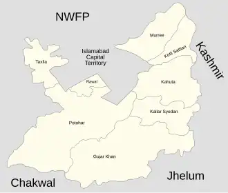 Location of Gujar Khan Tehsil