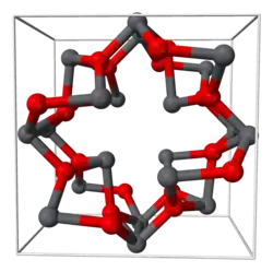 Unit cell of tetragonal Pb3O4 (Key: &nbsp; Pb &nbsp; O)