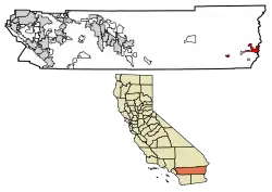 Location of Blythe in Riverside County, California.