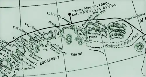 1903 Robert Peary map section showing his 1900 explorations in far Northern Greenland.