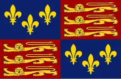 First command Flag of the Lord Admiral of England under Henry VIII, Edward VI and Elizabeth I (1545–1553, 1559–1603) when on board a ship.