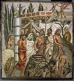Roman mosaic of the Sacrifice of Iphigenia found in Empúries, Spain. 1st century AD