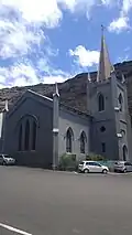 View from NE in 2020, after restoration of the steeple