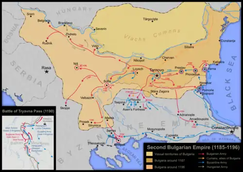 A map of the Second Bulgarian Empire not universally accepted by historians.
