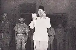 Soekarno praying during the Proclamation of Indonesian Independence