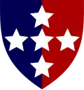 Southern Command Royal Regiment of Artillery (Vertical blue/red halves with white stars)