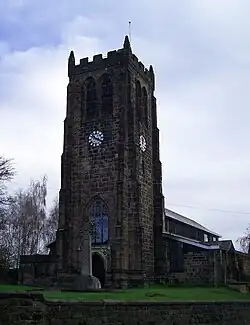 St Lawrence's Church, Heanor. Despite substantial rebuilding as late as the 1980s, it retains its perpendicular 15th-century tower.